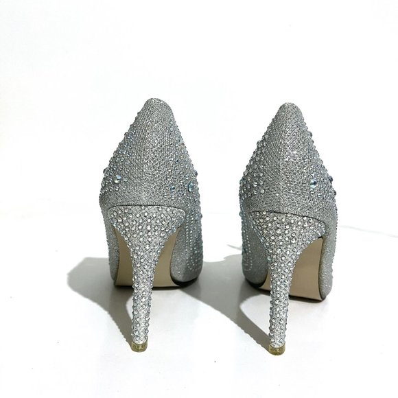 Geyunya Glitter Silver Sparkle Crystal Effect Cinderella Bridal Prom Heels - Picture 17 of 17
